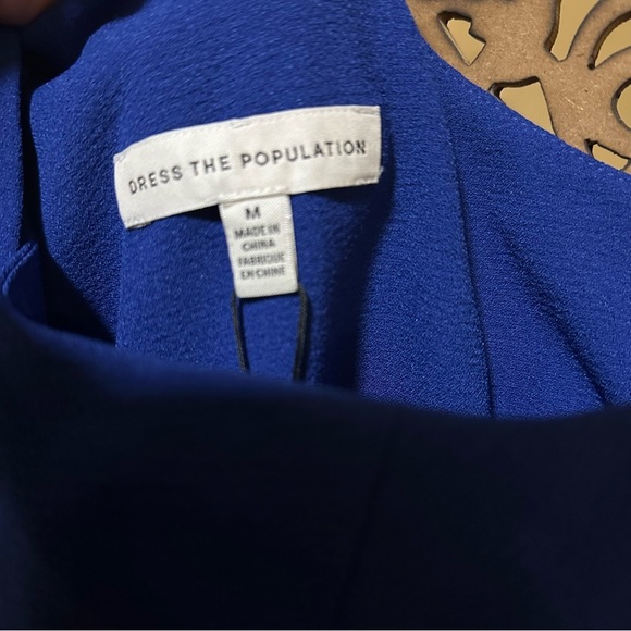 NWT DRESS THE POPULATION Tiffany One-Shoulder Midi Dress Royal Blue M reg $148 - Picture 7 of 10